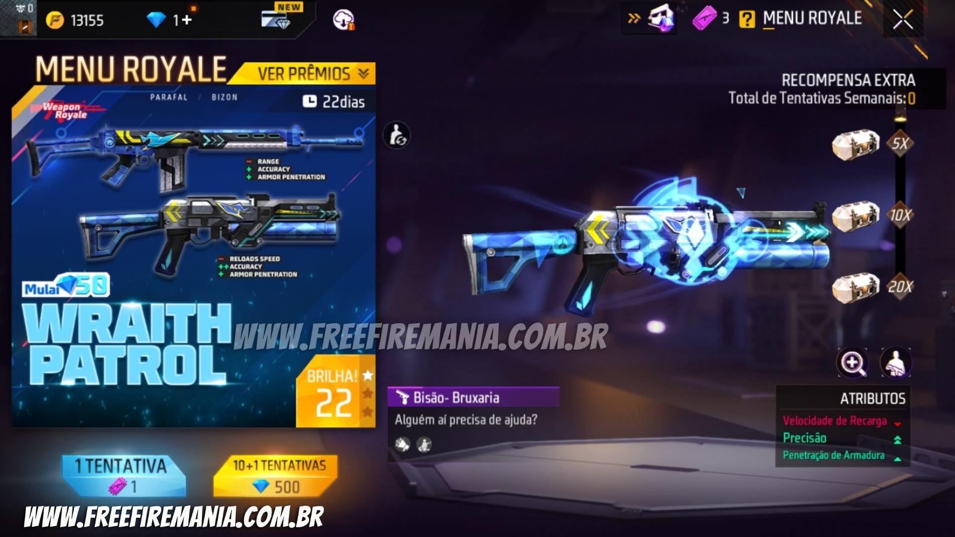 Arma Royale Free Fire outubro 2022: Bisão e Parafal - Bruxaria