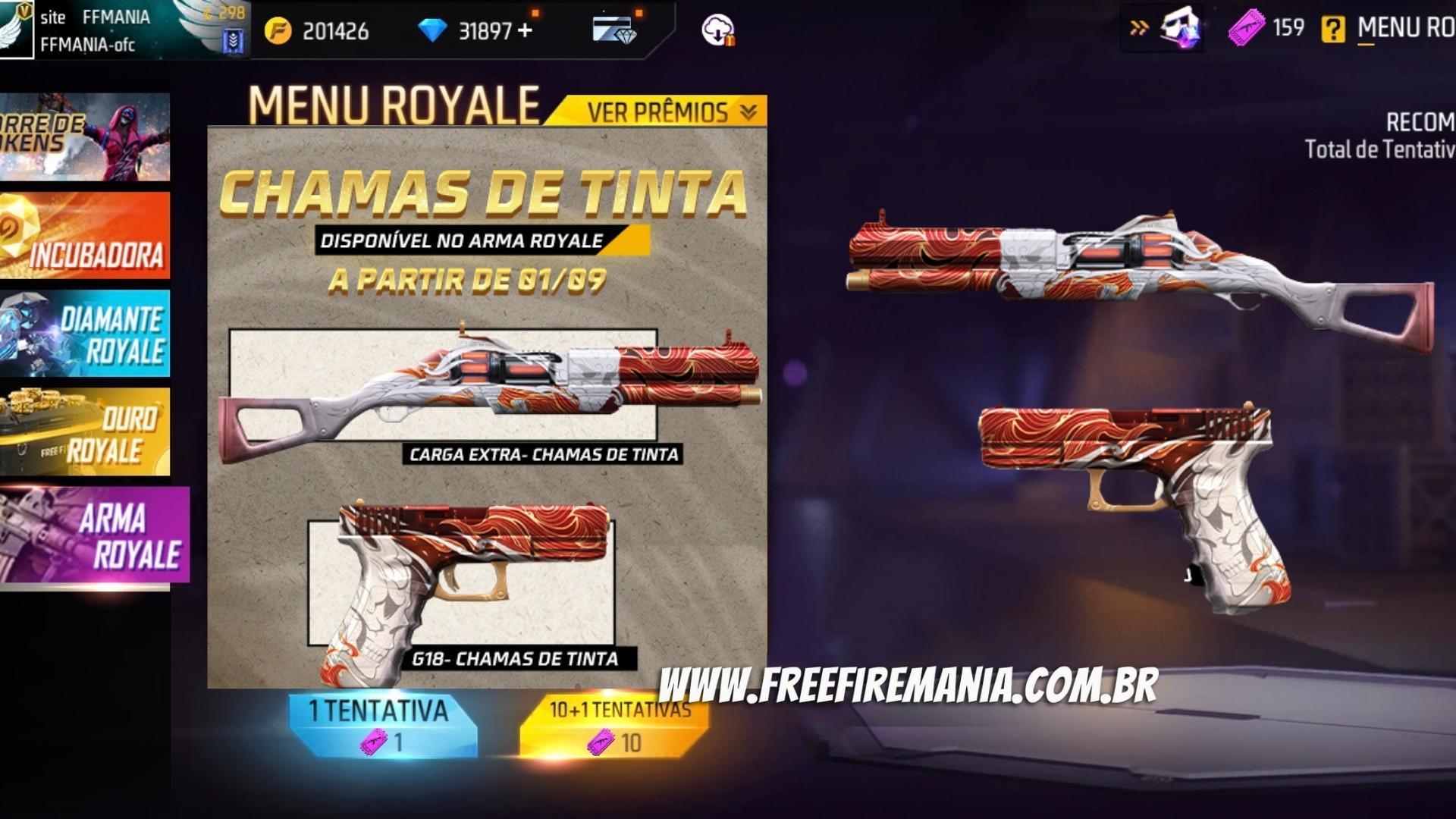 Arma Royale Free Fire September 2022: Extra Charge and G18 - Ink Flames
