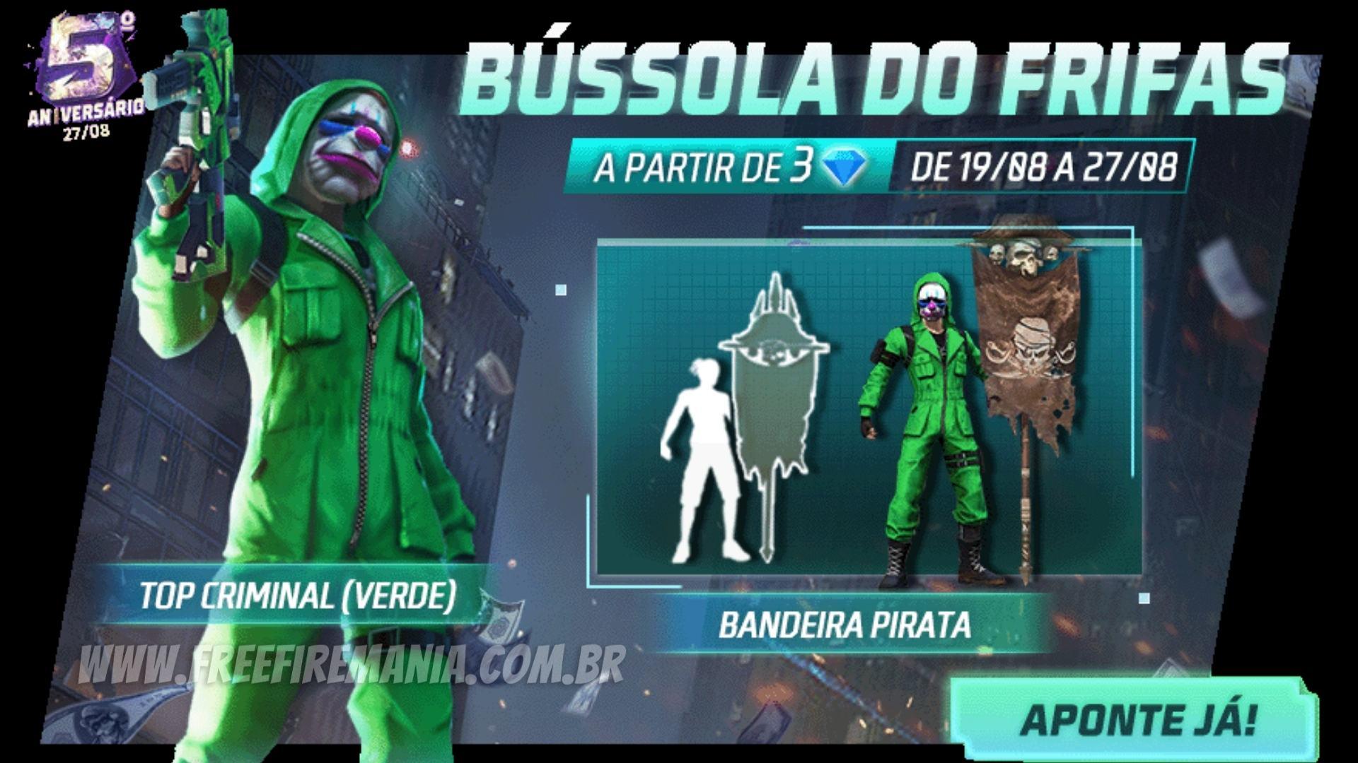 Bússola do Frifas Free Fire: veja como pegar a skin Top Criminal Verde