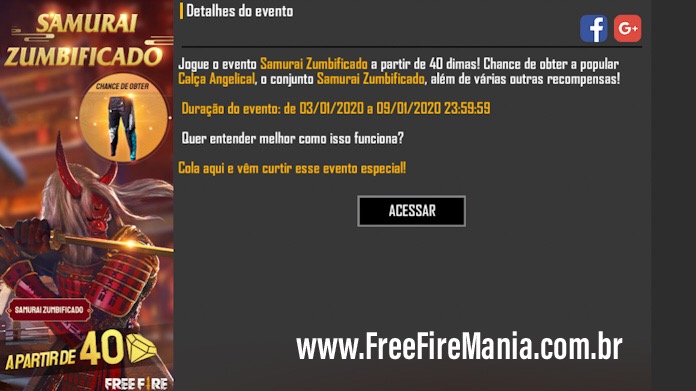 Calça Angelical e Samurai Zumbi de volta ao Free Fire