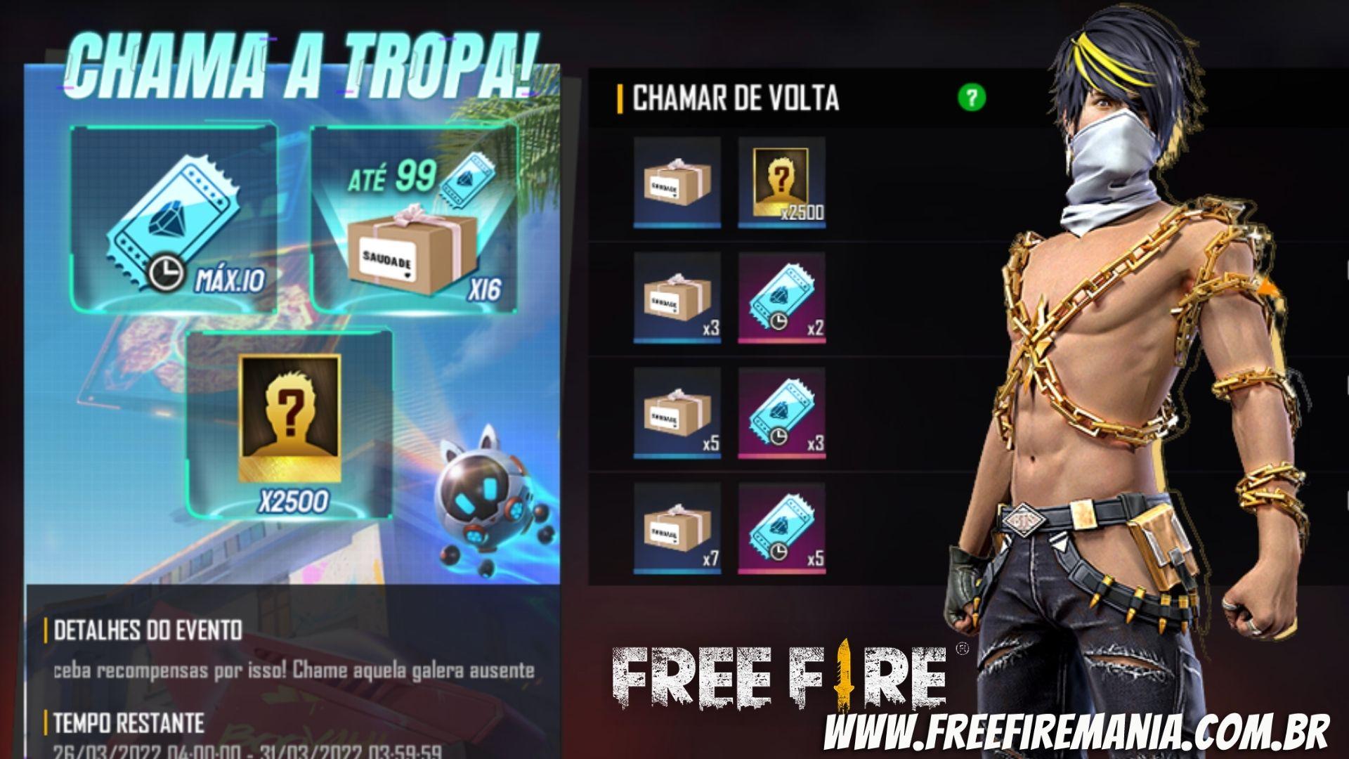 Chamar de Volta Free Fire 2023: chama a tropa, convide amigos e ganhe Cubo  Mágico