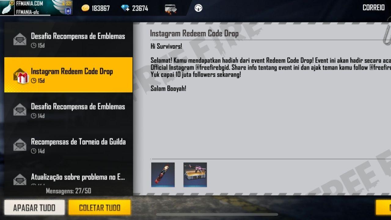 Codiguin FF Brasil x Uruguai - Veja como resgatar na Garena Reward - Free  Fire Dicas