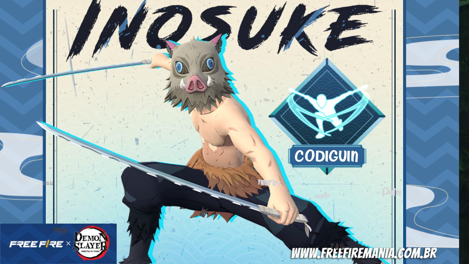 VAZOU! RESGATE GRÁTIS CODIGUIN INOSUKE DEMON SLAYER! COMO RESGATAR CODIGO  INFINITO 2023 FREE FIRE ff 