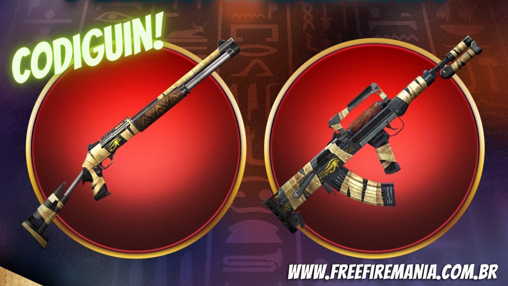 Codiguin M1014 e GROZA Faraó; veja como resgatar no Rewards - Tropa Free  Fire