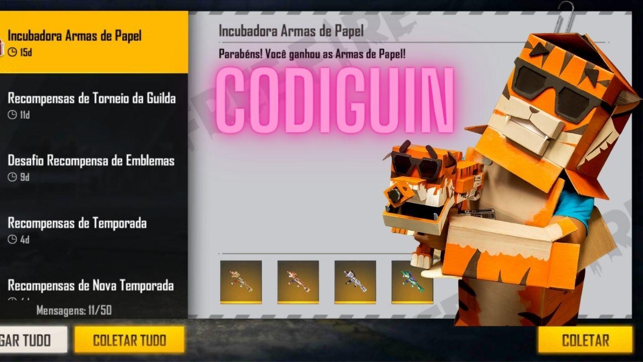 CODIGUIN FF: Novos códigos Free Fire com a inédita incubadora Armas de Papel, veja como conseguir