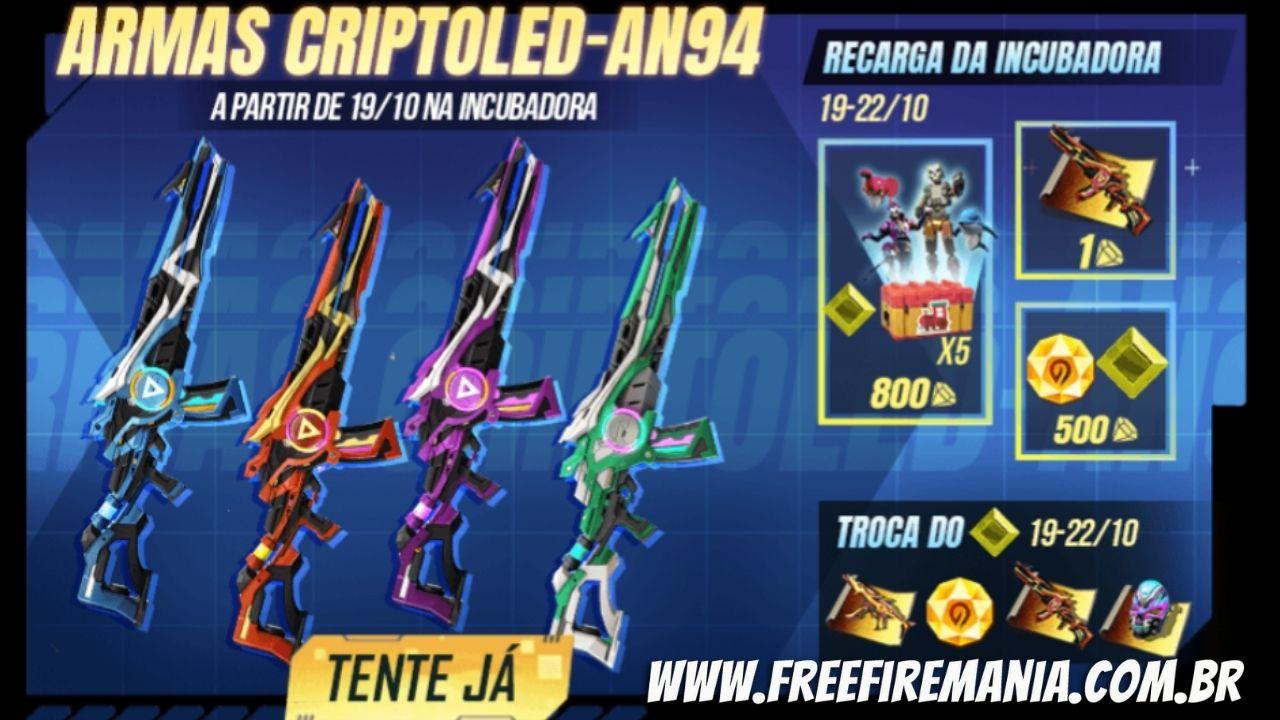 Como conseguir as skins AN94 Criptoled Free Fire na Incubadora