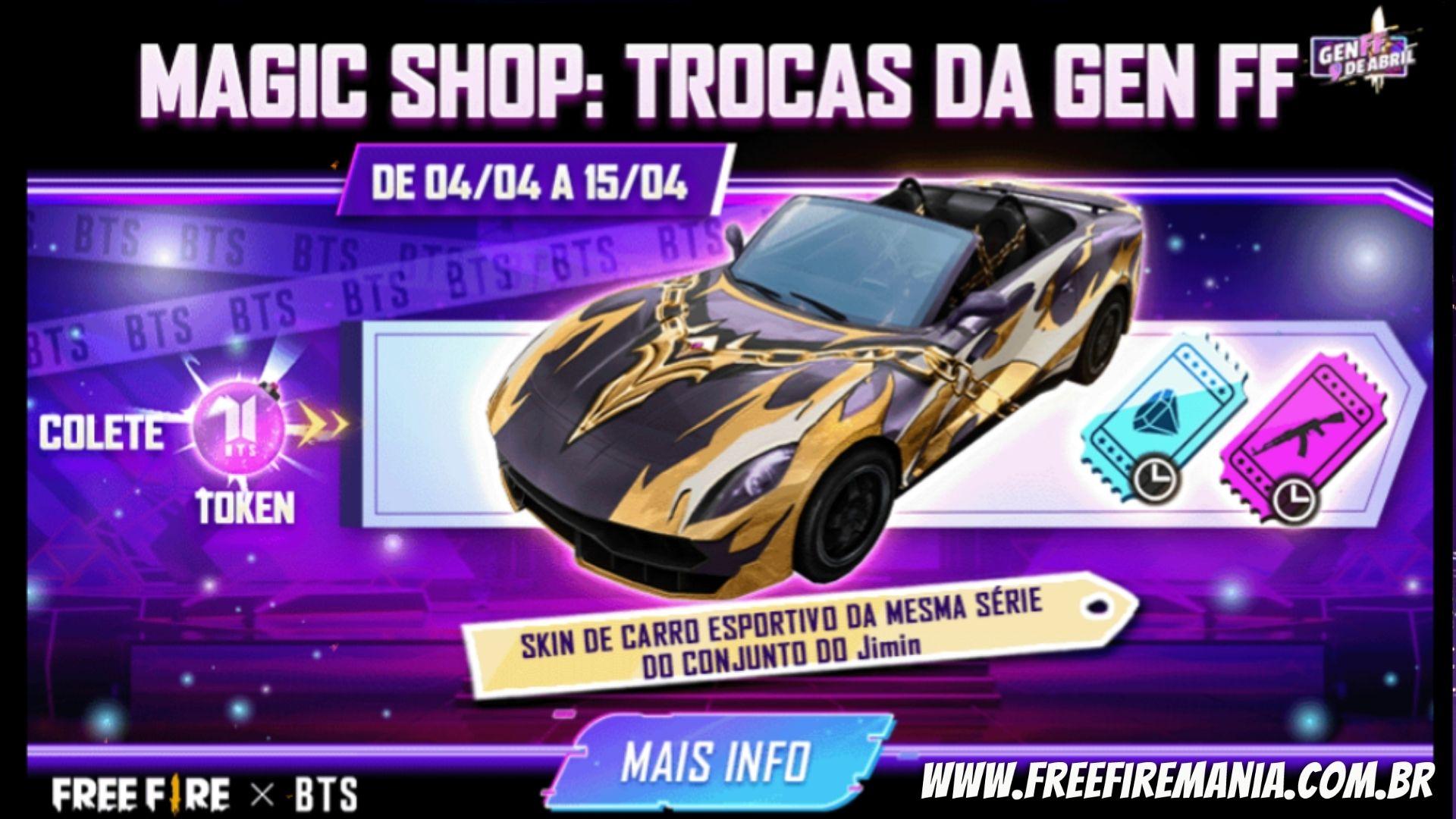 Como conseguir tokens para resgatar a skin do carro BTS no Free Fire essa semana