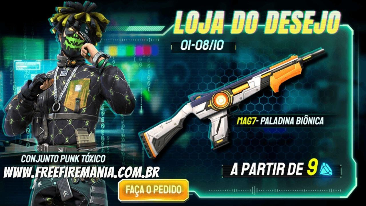 Conjunto Punk Tóxico chega ao Free Fire através da Loja do Desejo, confira os detalhes do evento