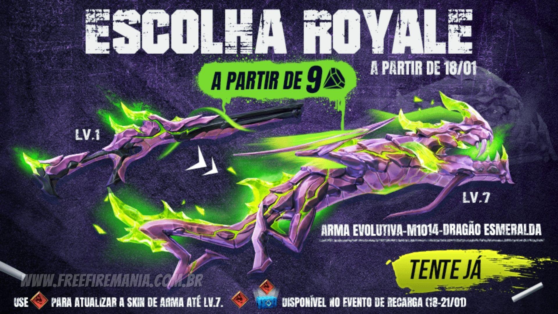 Escolha Royale Dragão Esmeralda chega ao Free Fire; data, diamantes, funcionamento e mais