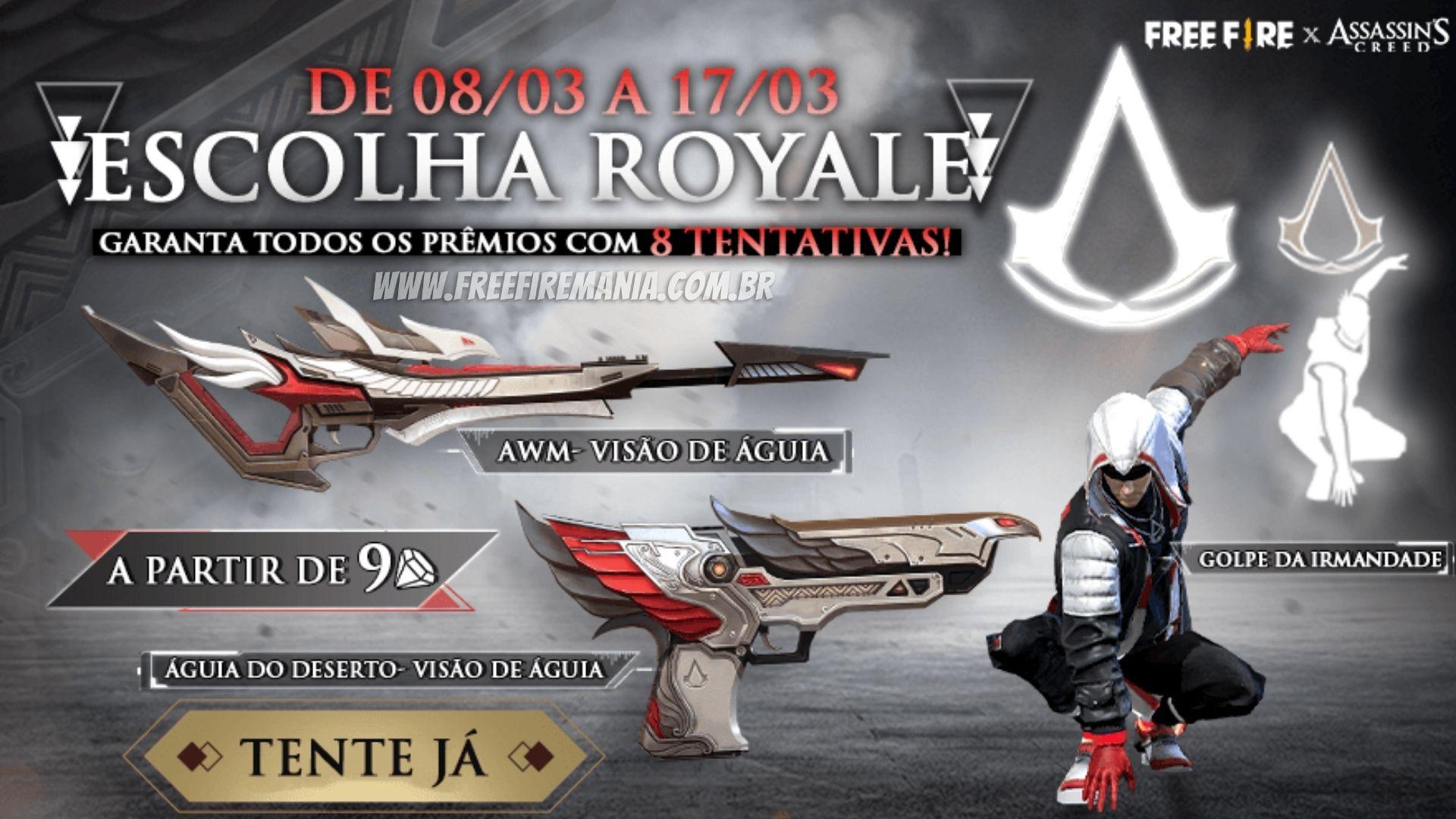 Escolha Royale retorna ao Free Fire com as skins Águia do Deserto e AWM Visão de Águia