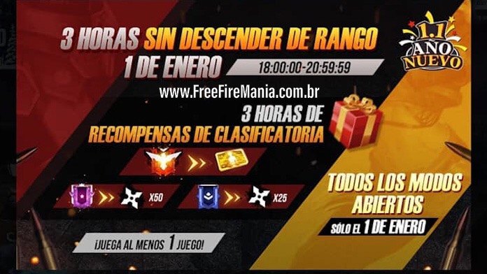 Evento de Não Perder Pontos nas Ranqueadas em 01 de Janeiro no Free Fire