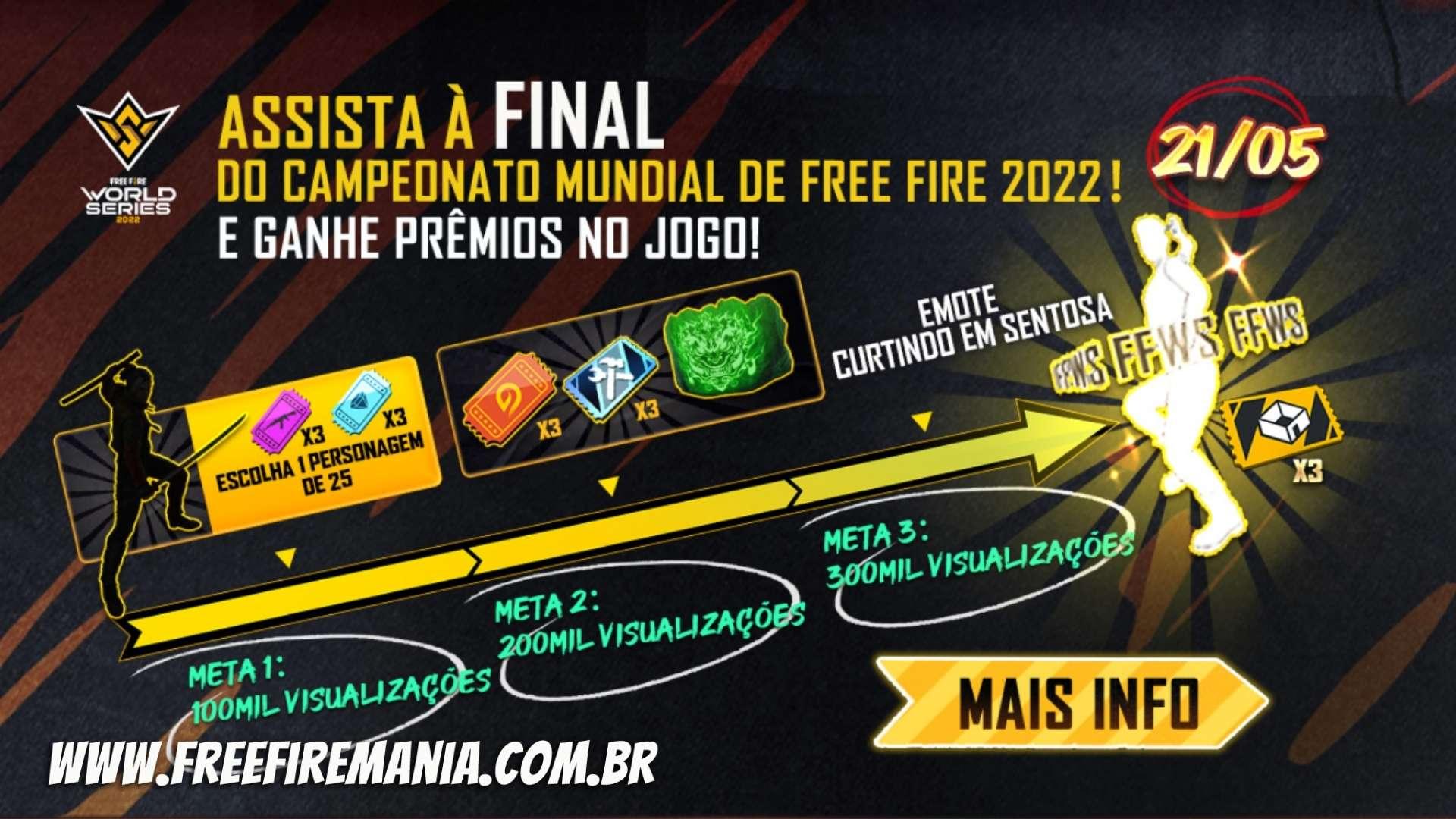 Evento Mundial de Free Fire: escolha um personagem, Emote FFWS e skin de Gel grátis