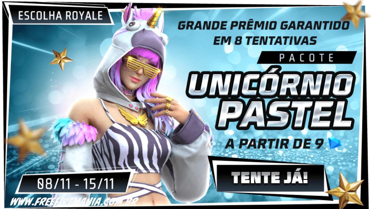 Free Fire: como conseguir Conjunto Unicórnio Pastel  no Escolha Royale