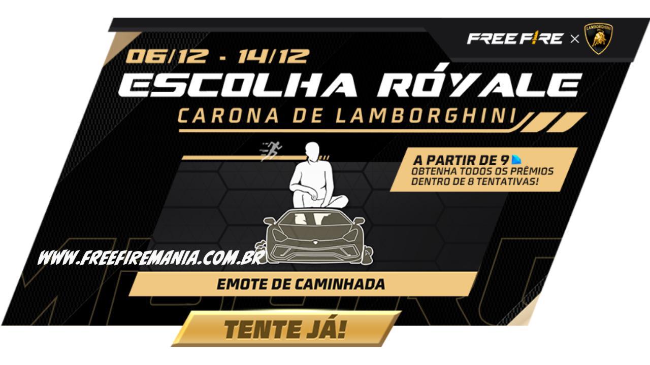 Free Fire: como conseguir Emote de Caminhada Carona de Lamborghini no Escolha Royale