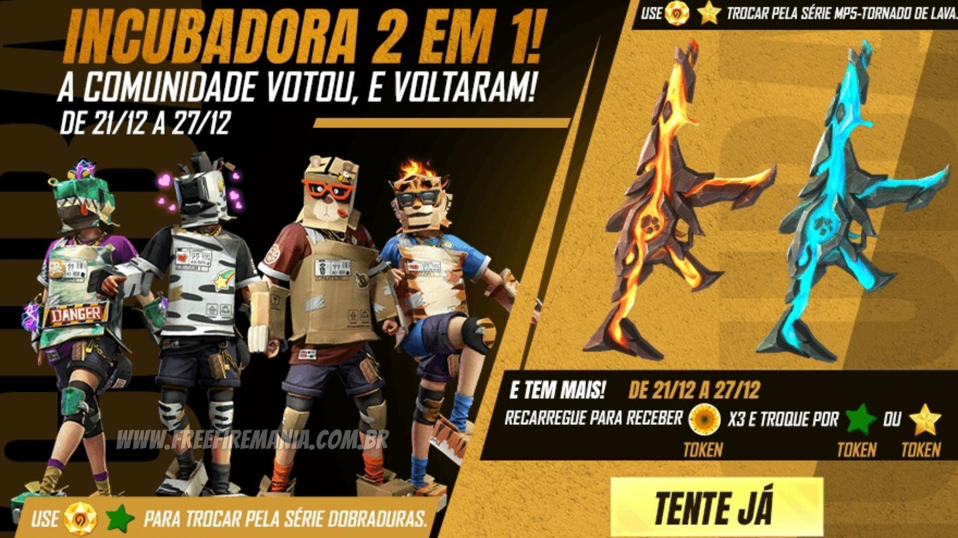 Free Fire: Incubadoras Dobraduras e MP5 Tornado de Lava estão de volta ao jogo