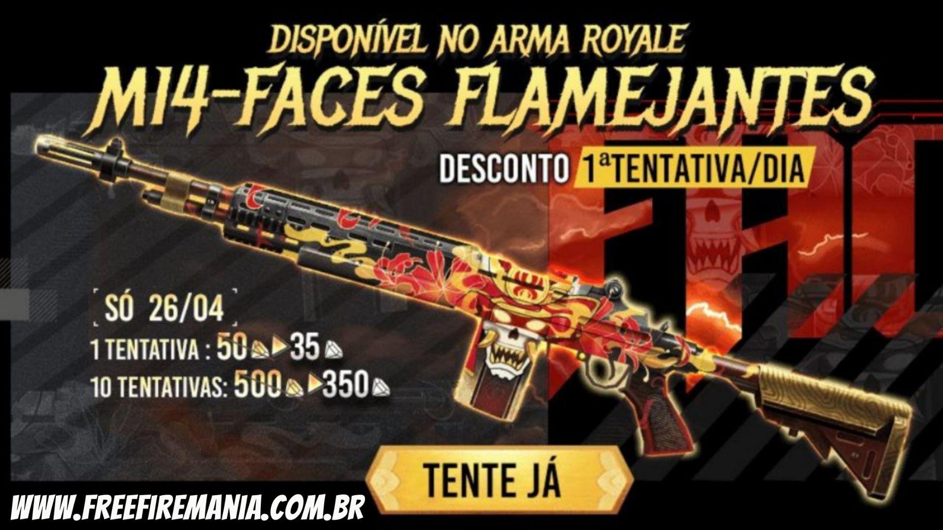 Free Fire libera nova M14 Faces Flamejantes no Sorte Royale