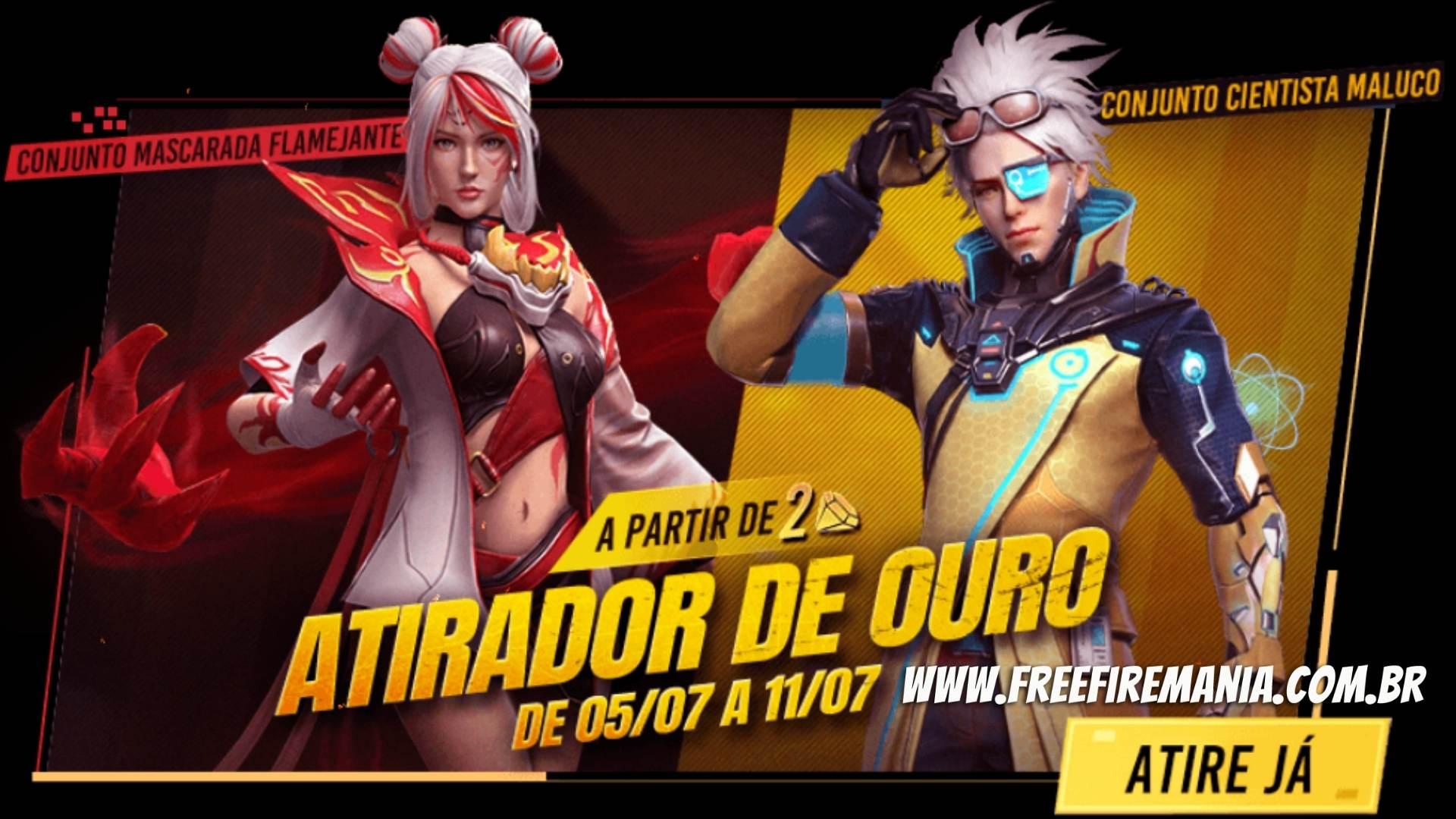 Free Fire recebe evento “Atirador de Ouro” com duas skins inéditas; veja como funciona