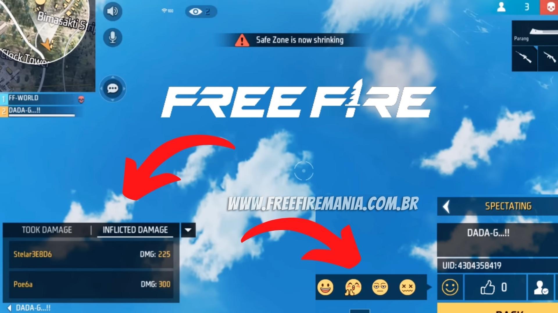 Free Fire: saiba quem está telando, arma que fez a eliminação, envie emojis e veja o dano