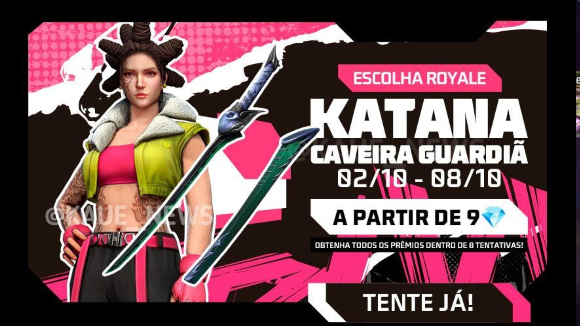 Katana Caveira Guardiã no Escolha Royale do Free Fire