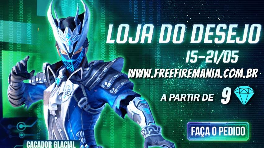 Loja dos Desejos 5.0 com o pacote Caçador Glacial do Free Fire