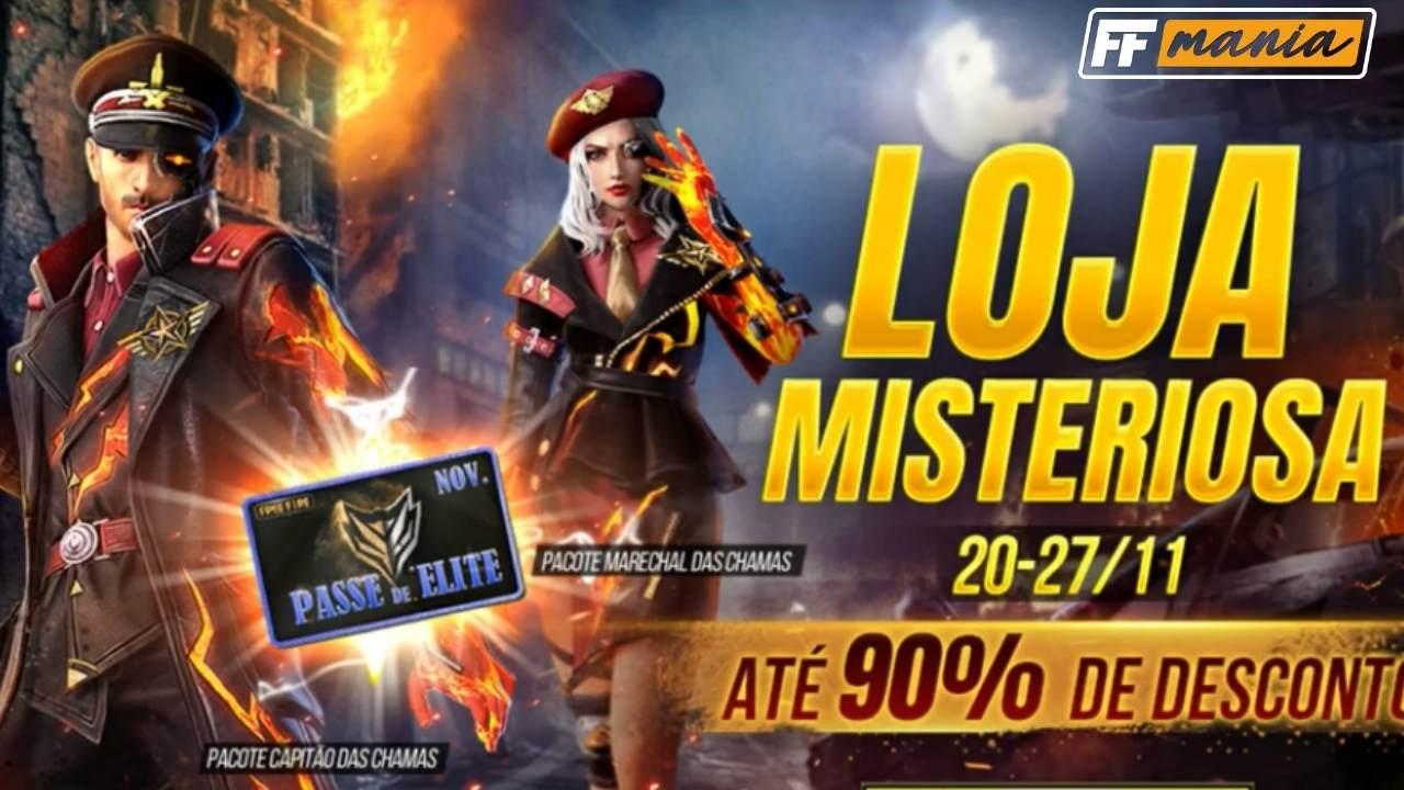 Loja Misteriosa 11.0 Free Fire: pacotes inéditos e Passe de Elite com desconto