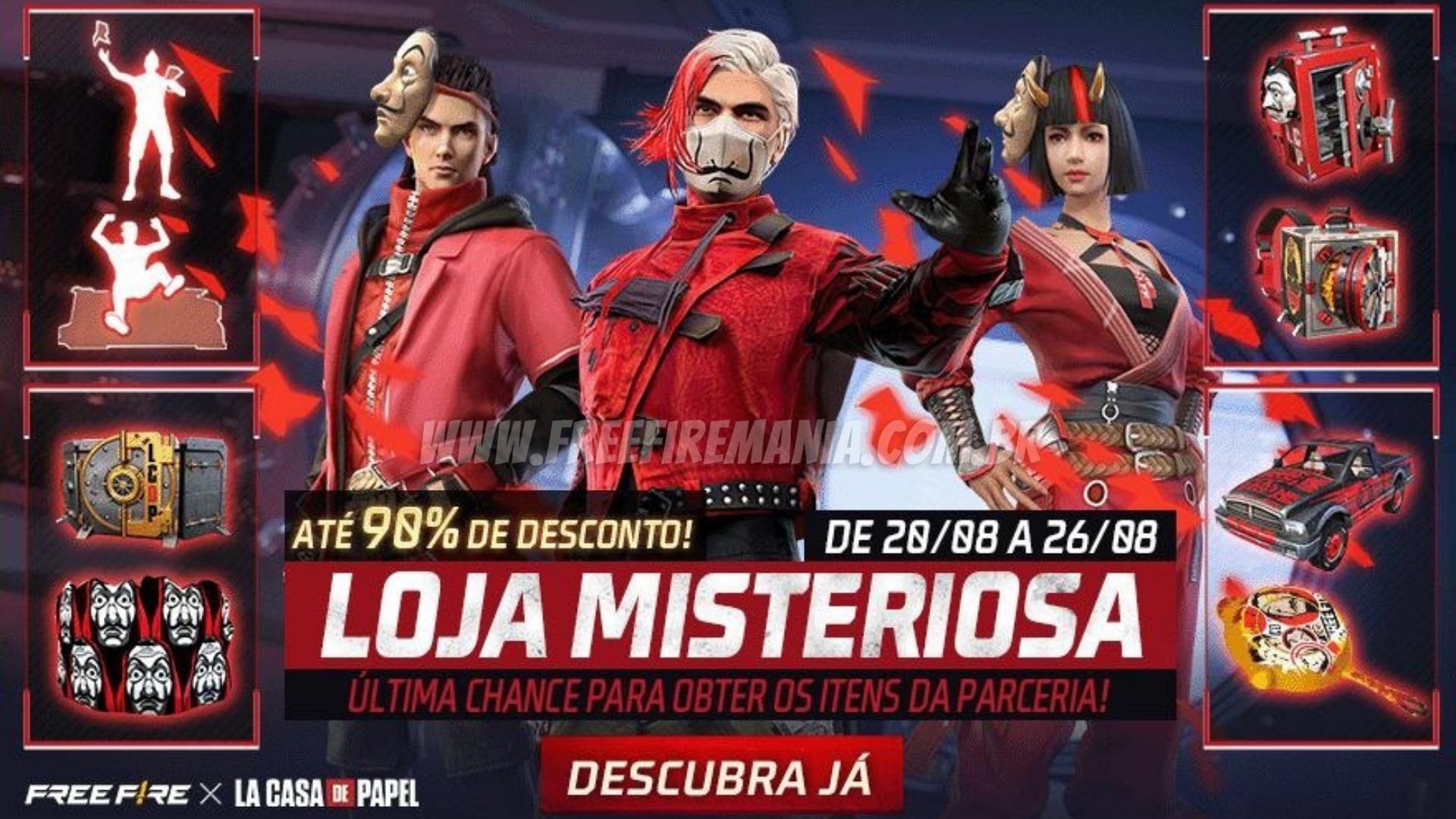 Loja Misteriosa retorna ao Free Fire em agosto 2022 com as skins La Casa de Papel