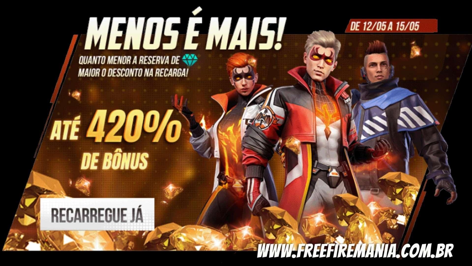 Menos é Mais Free Fire: como conseguir 420% de bônus na recarga de diamantes