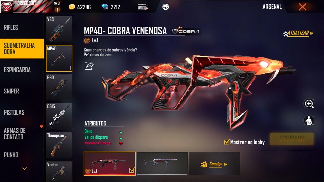 MP40 Cobra Venenosa está de volta ao Free Fire, saiba como conseguir em 2021