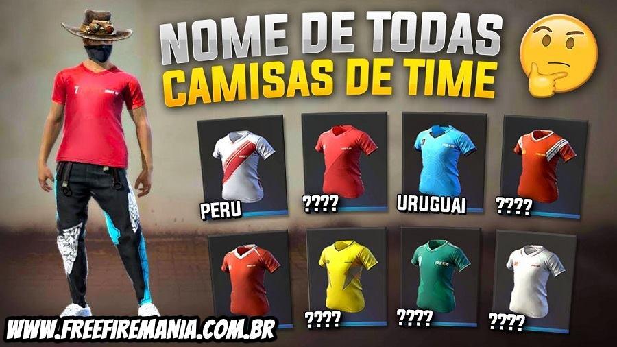 Nomes de todas as Camisas de Times do Free Fire