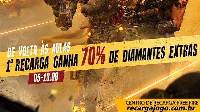 Nova Promoção de Recarga: 70% de Diamantes Extra - Agosto/2019