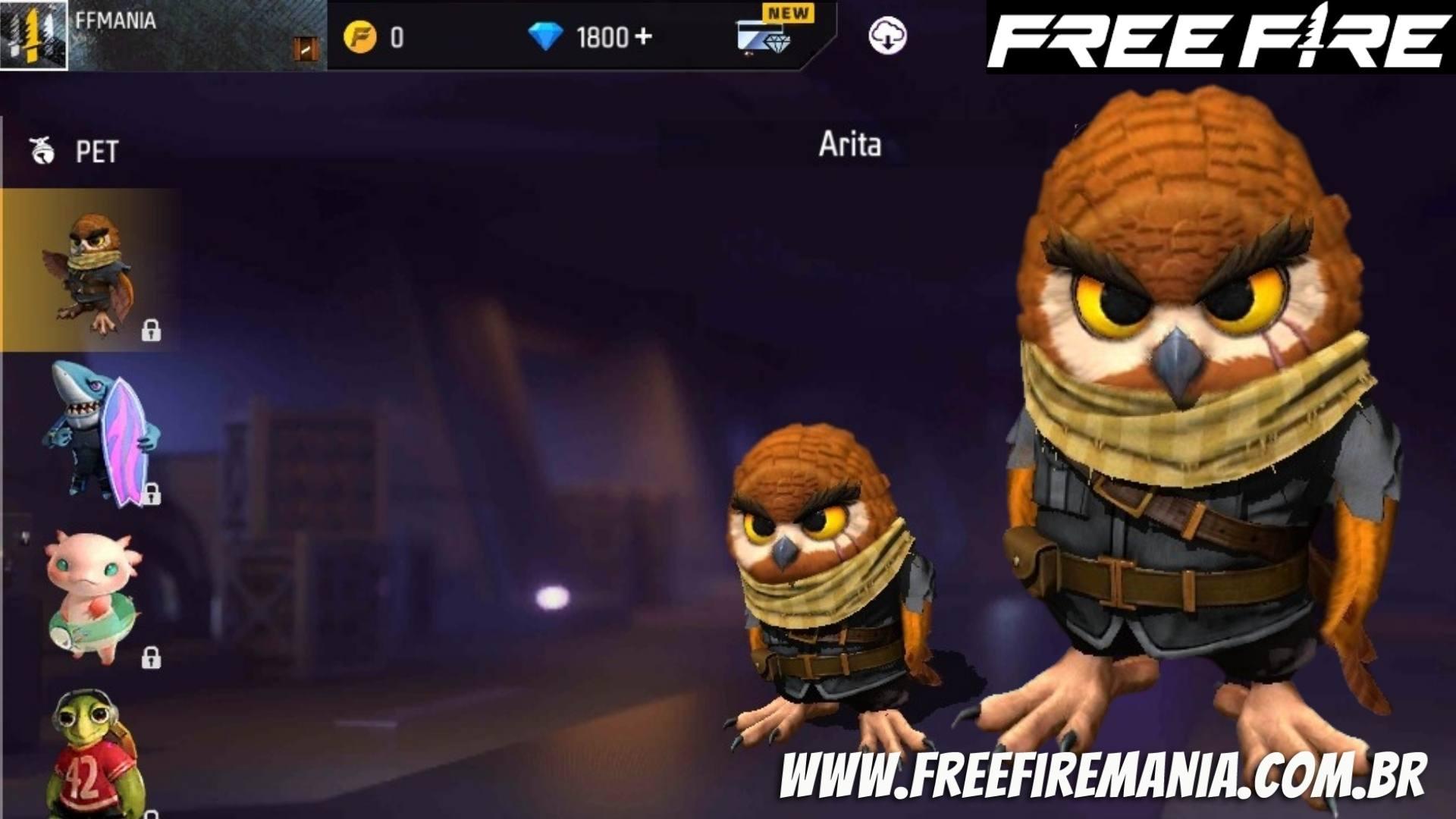 Novo pet do Free Fire é uma Coruja chamada Arita; tudo que você precisa saber