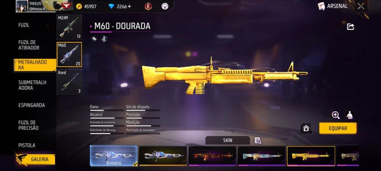 Ouro Royale do Free Fire: M60 Dourada está de volta!
