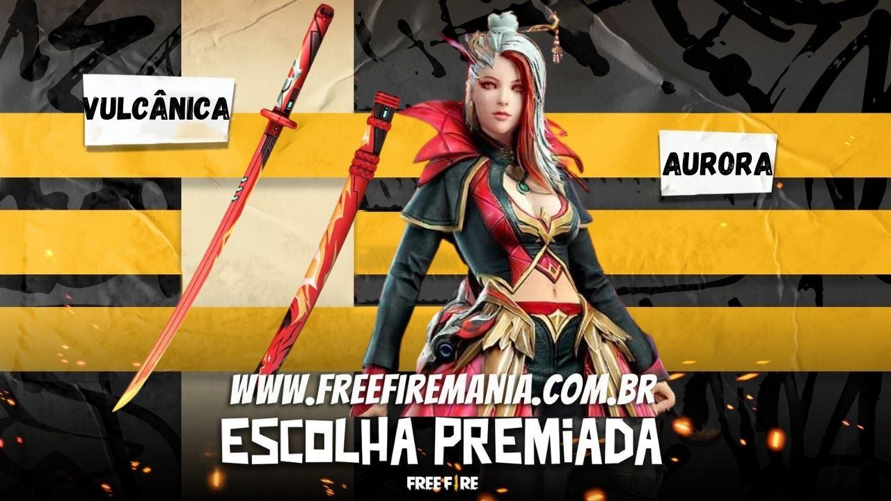 Pacote Aurora e Katana Vulcânica chegam no evento Escolha Premiada do Free Fire