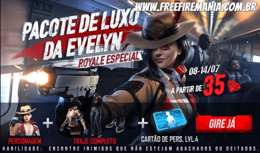 Pacote de Luxo da Evelyn no novo Royale Especial do Free Fire