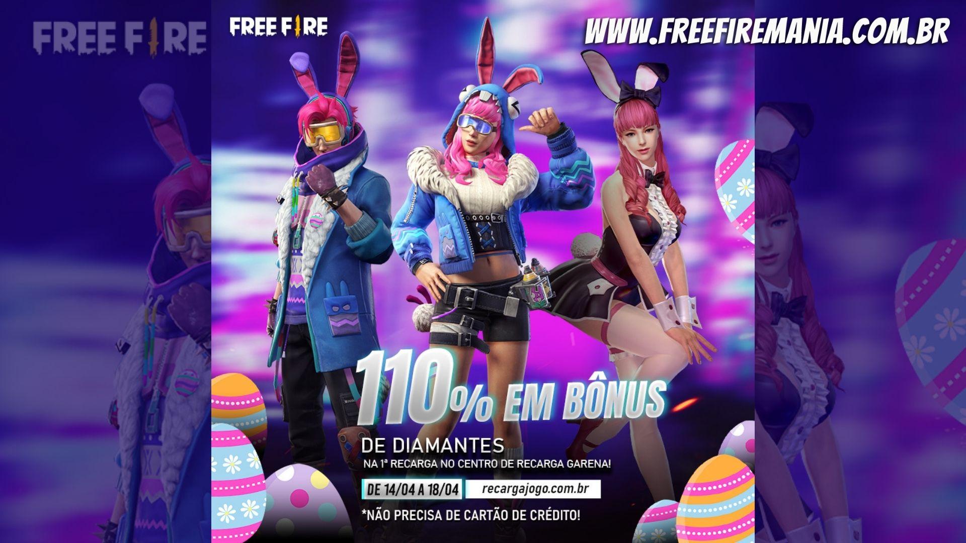 Recarga Free Fire com 110% em bônus de diamantes tem datas reveladas