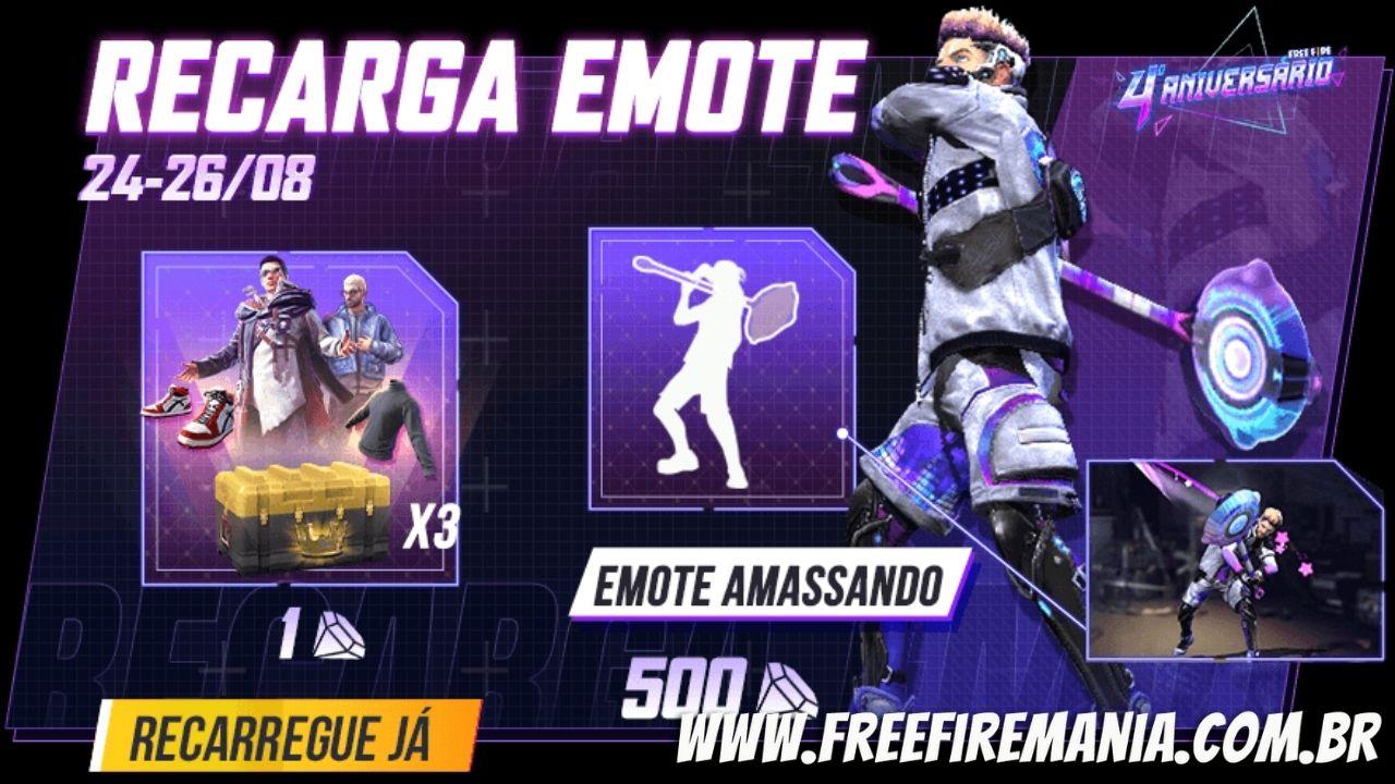 Recarga Free Fire: evento promocional de diamantes traz o Emote Amassando