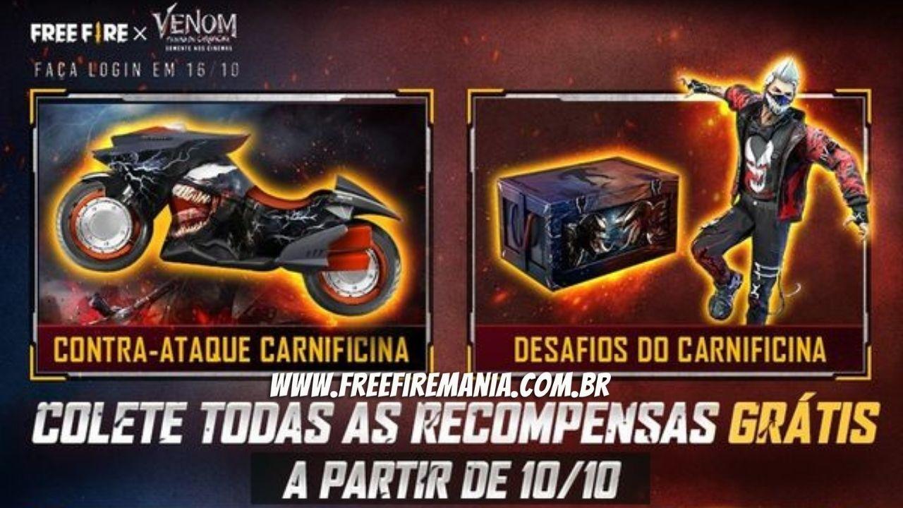 Recompensas da parceria Free Fire e Venom serão gratuitas, com pico em 16 de Outubro