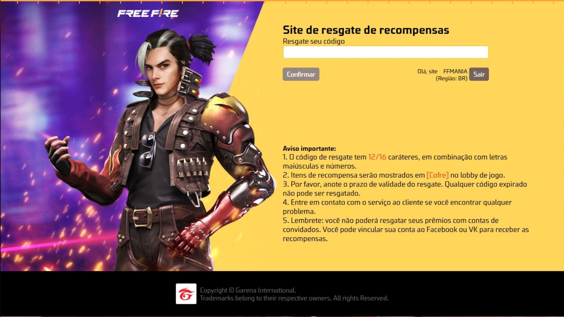 Rewards FF: Garena divulga novo site para resgate de códigos Free