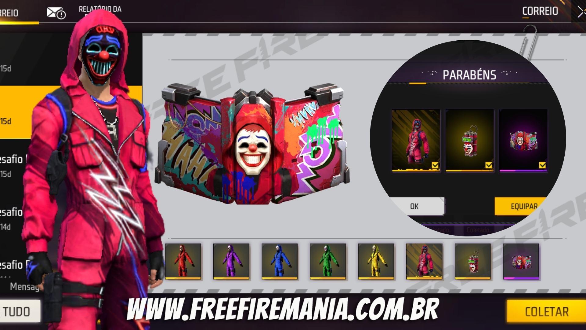 Free Fire (FF) > Conta gemada, vários trajes raros, barato pra vender logo!!