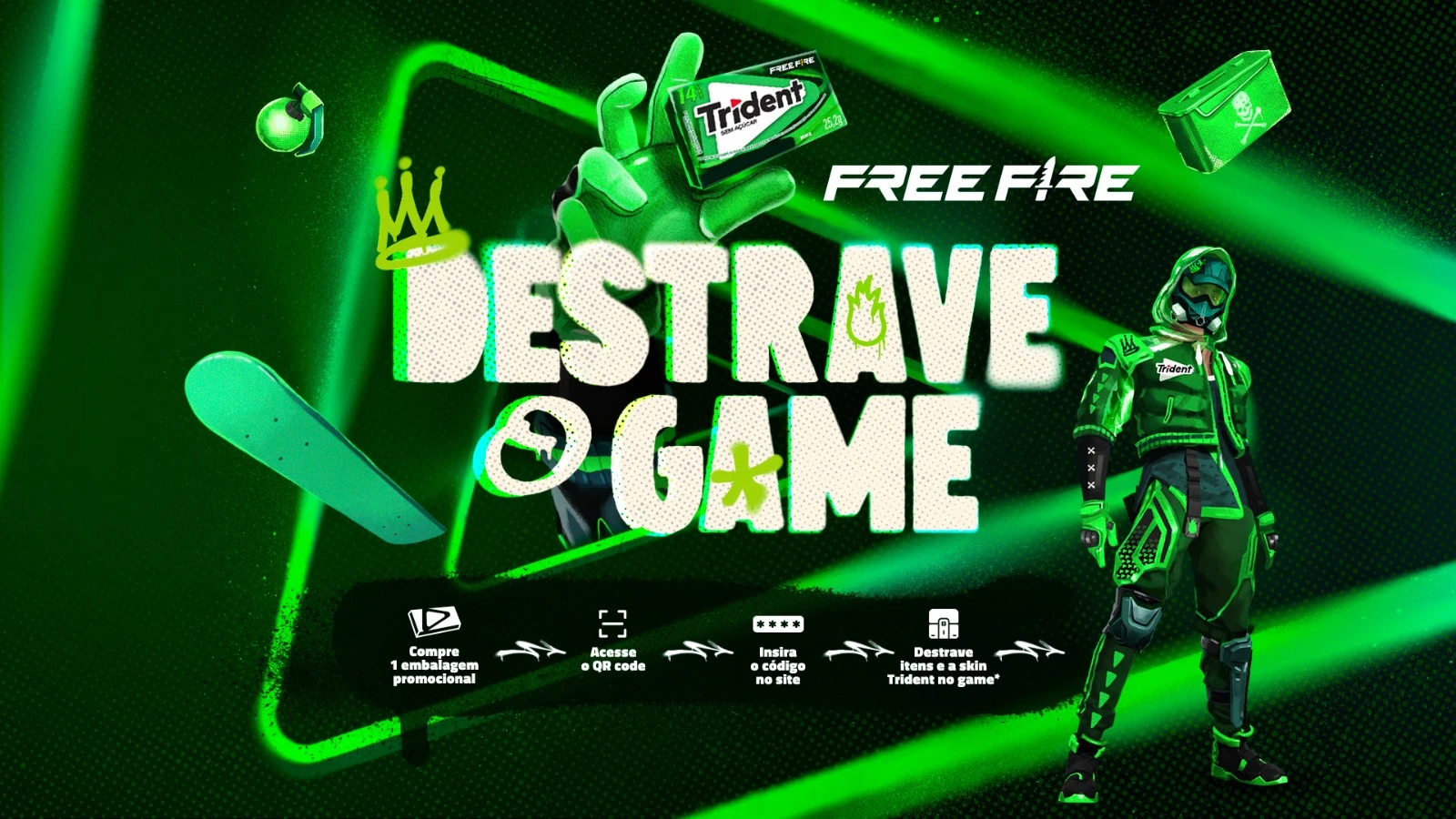 Trident e Free Fire lançam campanha exclusiva “Destrave o Game” com itens inéditos no jogo