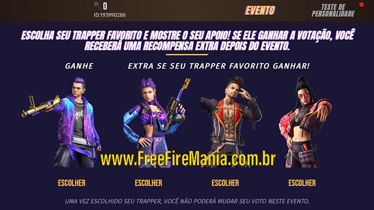 URGENTE! Escolha seu Trapper favorito e ganhe recompensas no Free Fire